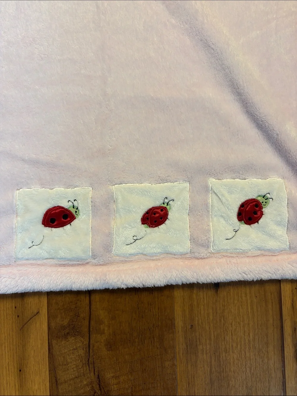 Ladybug Baby Blanket Soft Pink Plush  39x30 EUC